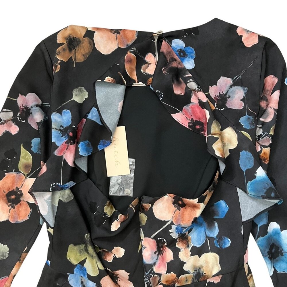 Anthropologie Hutch Shea Floral Mini Dress Black 6 Long Sleeve Ruffle Romantic - Picture 9 of 16